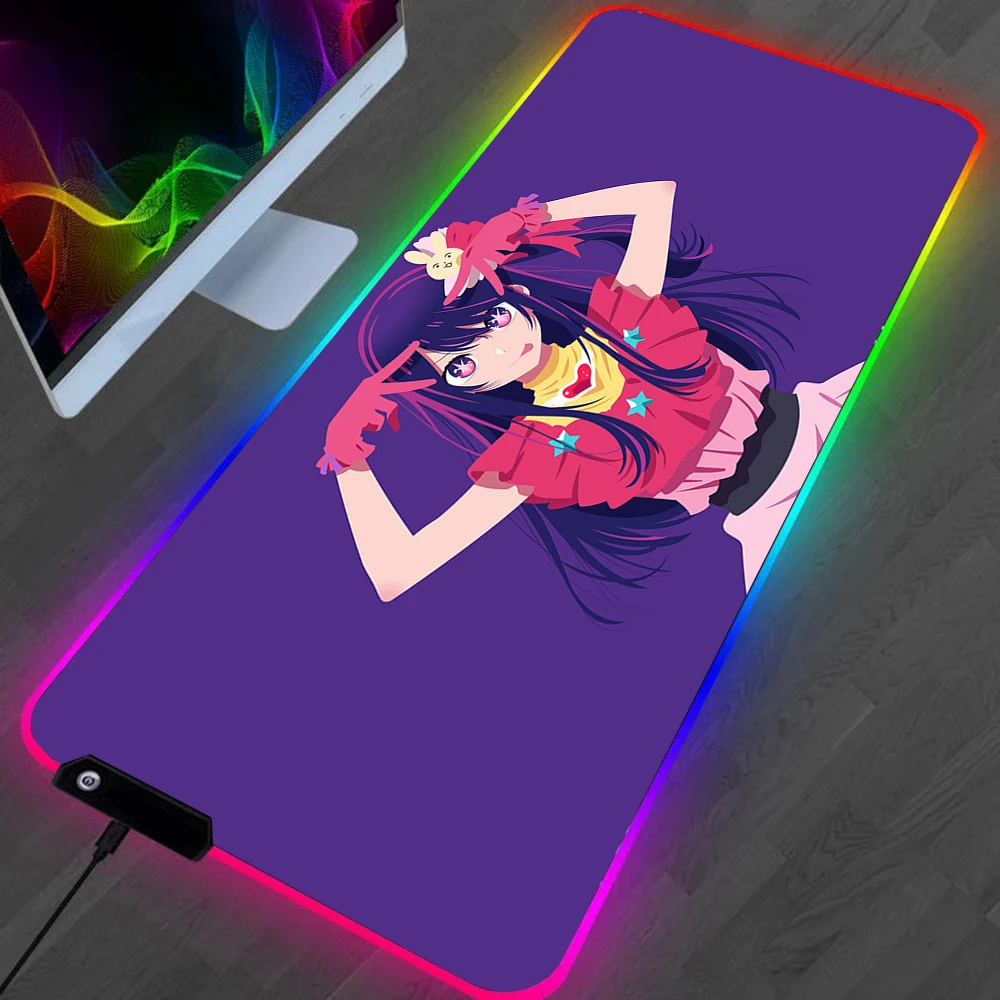 Oshi No Ko Hoshino Ai LED Gaming Mousepads Large Desk Mat PC Gamer XL Mousepad RGB 28 - Oshi No Ko Store