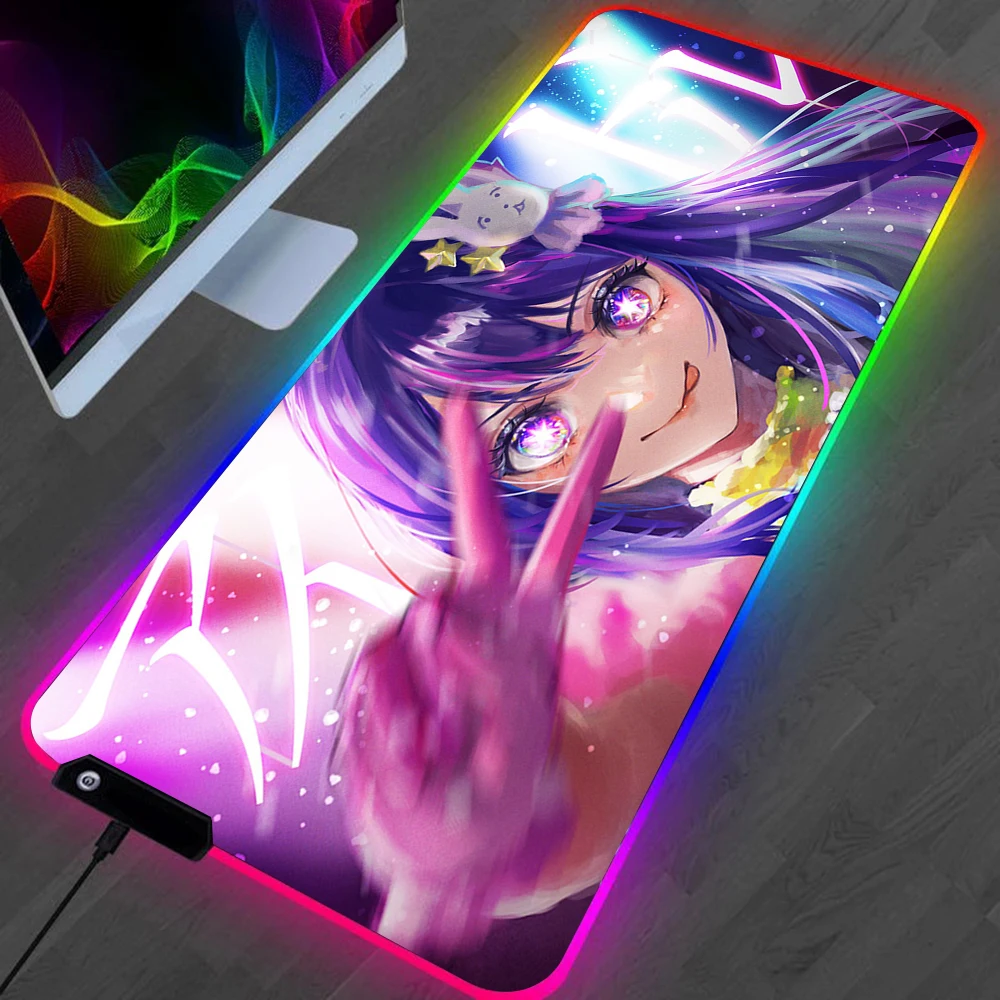Oshi No Ko Hoshino Ai LED Gaming Mousepads Large Desk Mat PC Gamer XL Mousepad RGB 29 - Oshi No Ko Store